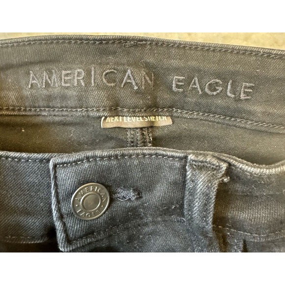 American Eagle Jeans Next Level Stretch Distressed Black Dark Wash Denim Size 0 - Picture 7 of 16
